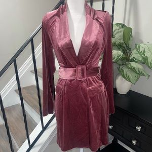 MAUVE VELVET MINI WIDE BELT BLAZER DRESS SIZE MEDIUM NEW WITH TAGS NEVER WORN